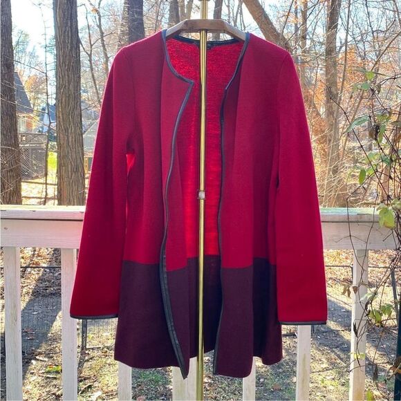 Talbots Burgundy Red Open Front Wool Cardigan Jacket - Picture 2 of 8